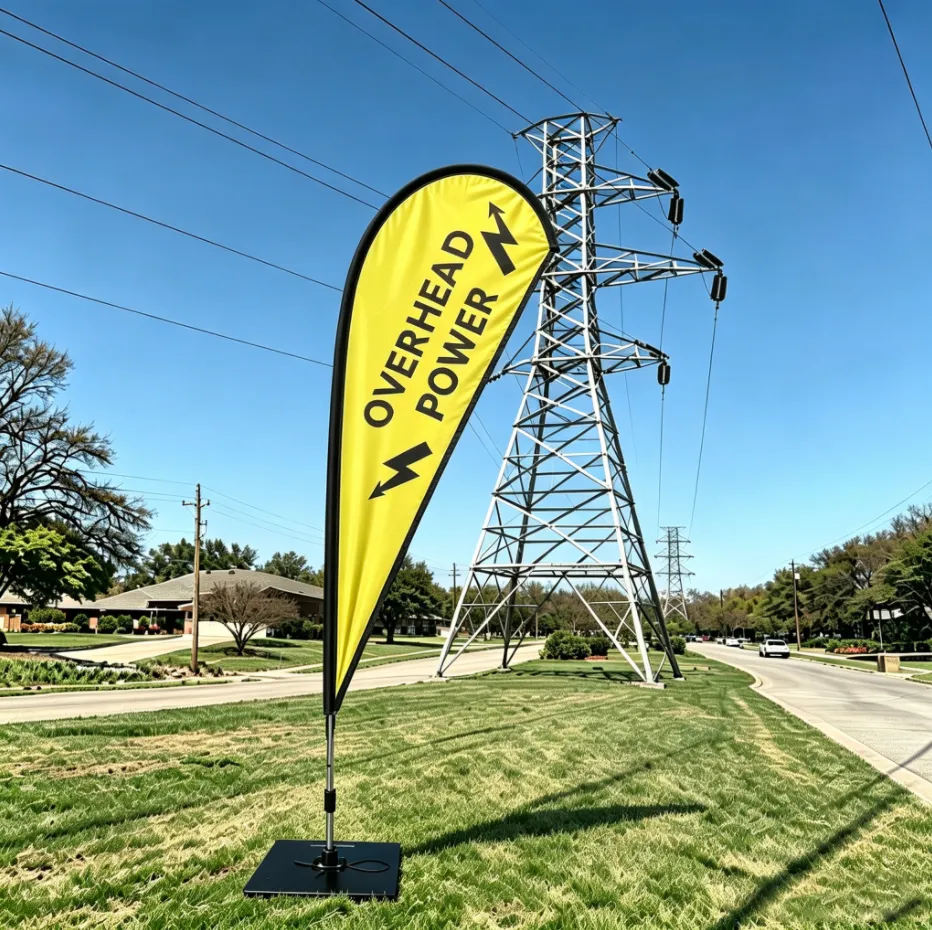 overhead‑power teardrop warning flag
