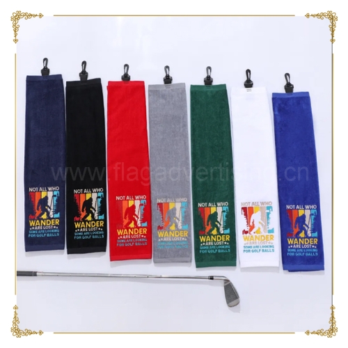Custom Logo Tri-Fold Golf Towel – Microfiber Jacquard Cotton with Clip for Club Cleaning