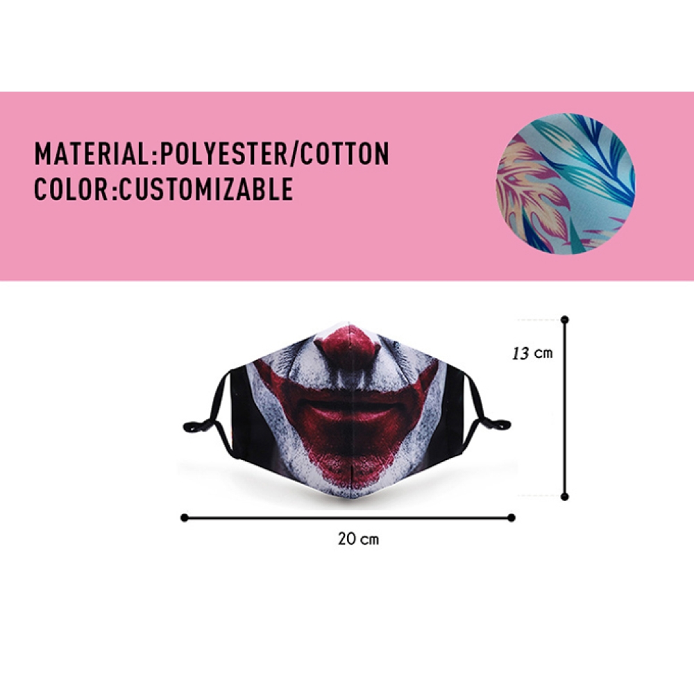 Custom Printed Polyester Face + Cotton Inside Maks Adjustable Earloop+Filter insert available