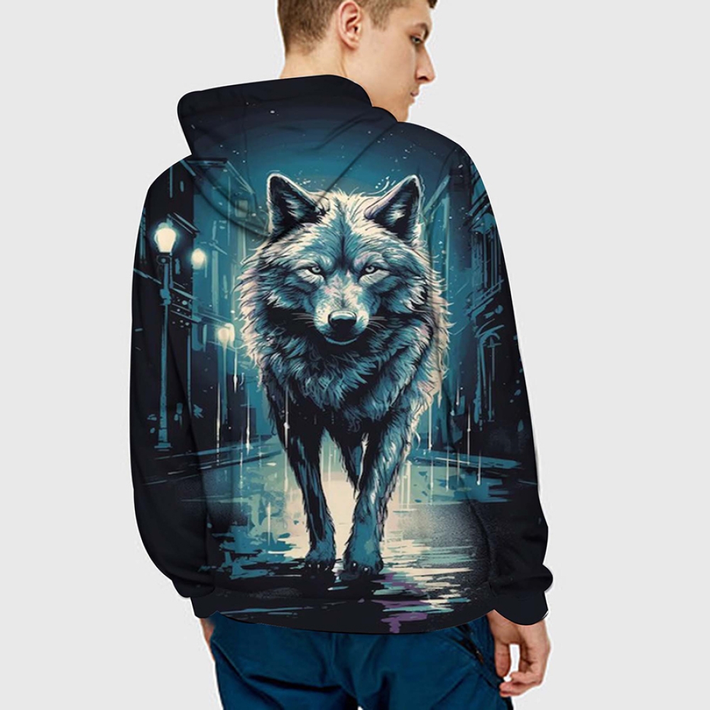 Custom 3D printed men's hoodie Fashiionable and vigorous Wolf pattern trend sportswear