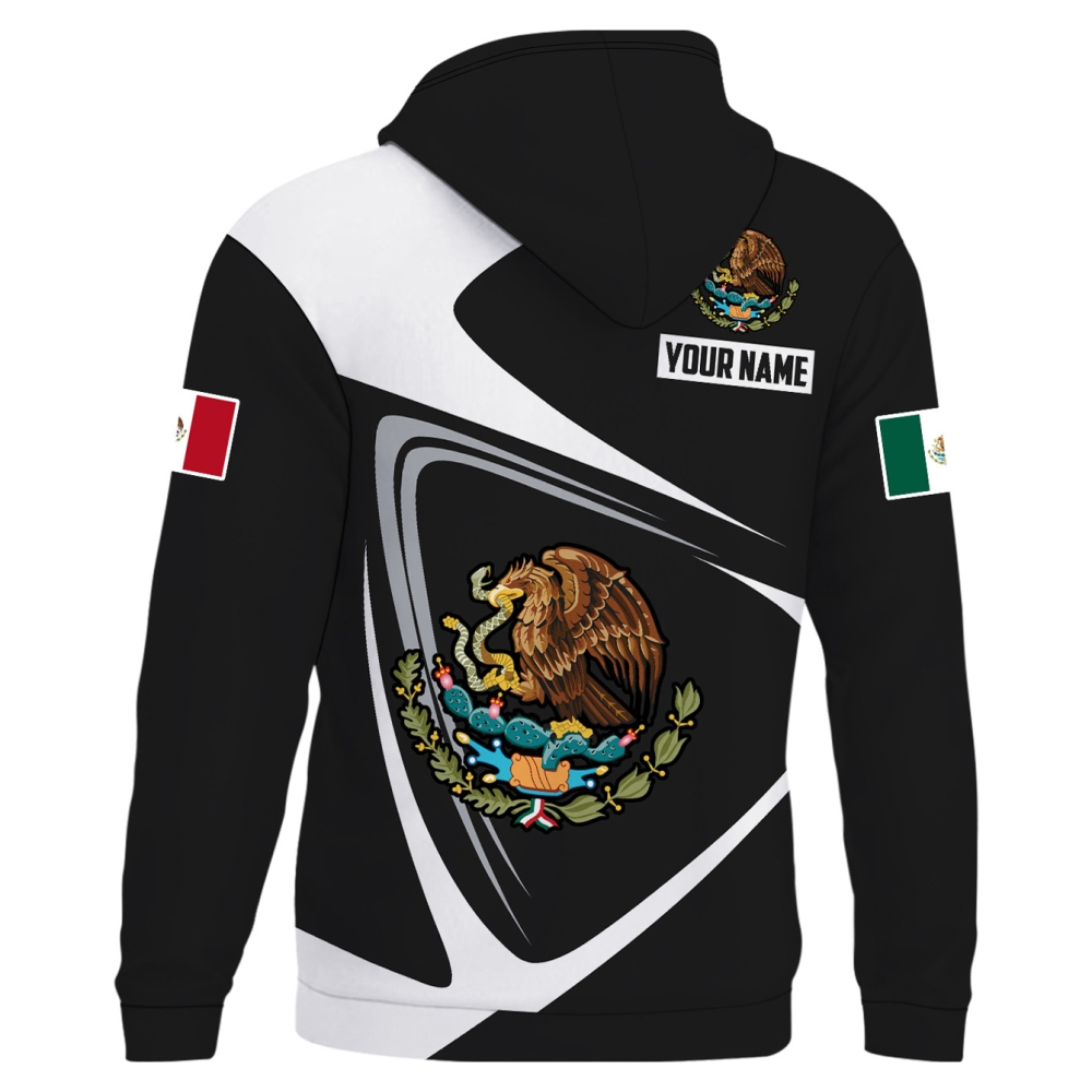 Custom Men's Trendy Black and White Mexican Flag Digital Print Hoodie
