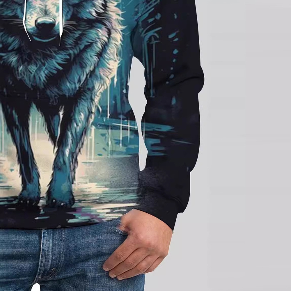 Custom 3D printed men's hoodie Fashiionable and vigorous Wolf pattern trend sportswear
