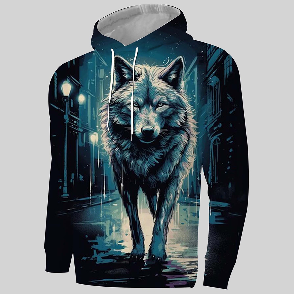 Custom 3D printed men's hoodie Fashiionable and vigorous Wolf pattern trend sportswear
