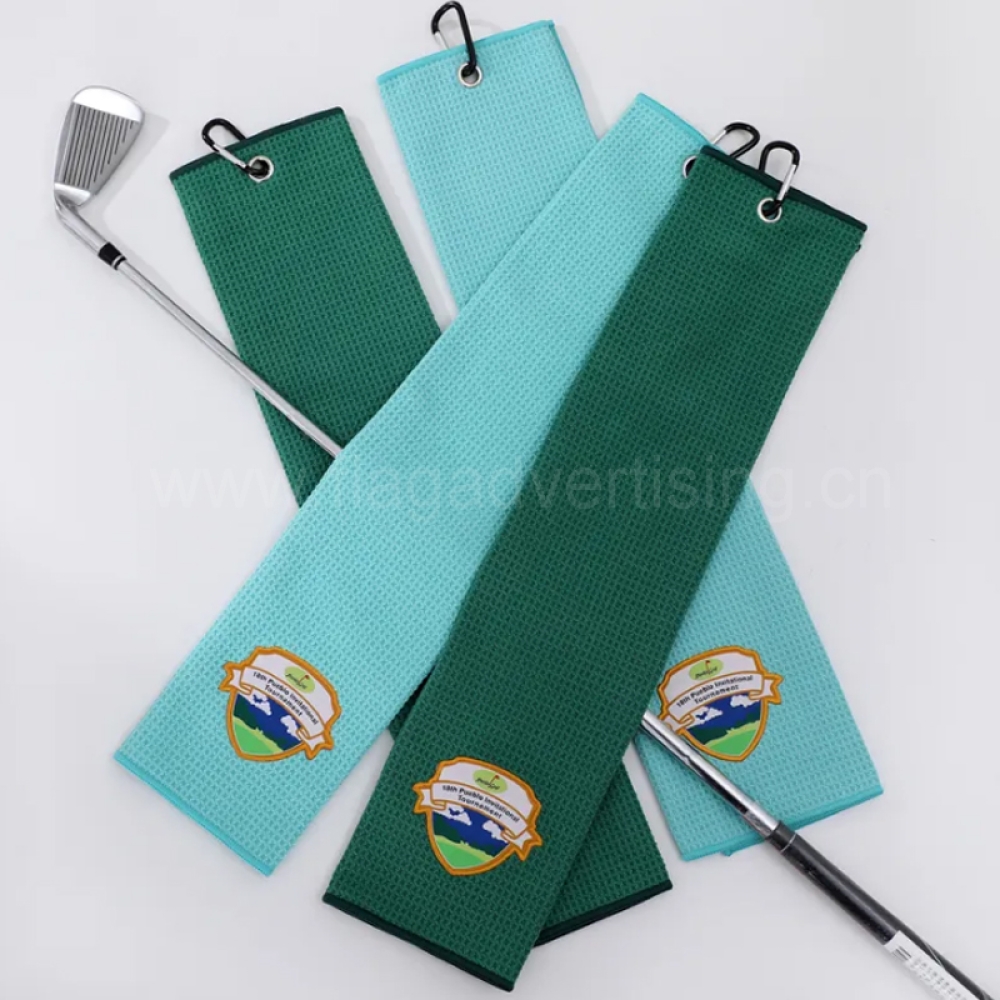 Custom Logo Microfiber Tri-Fold Golf Towel with Clip – Embroidered Cotton Jacquard Golf Club Cleaner