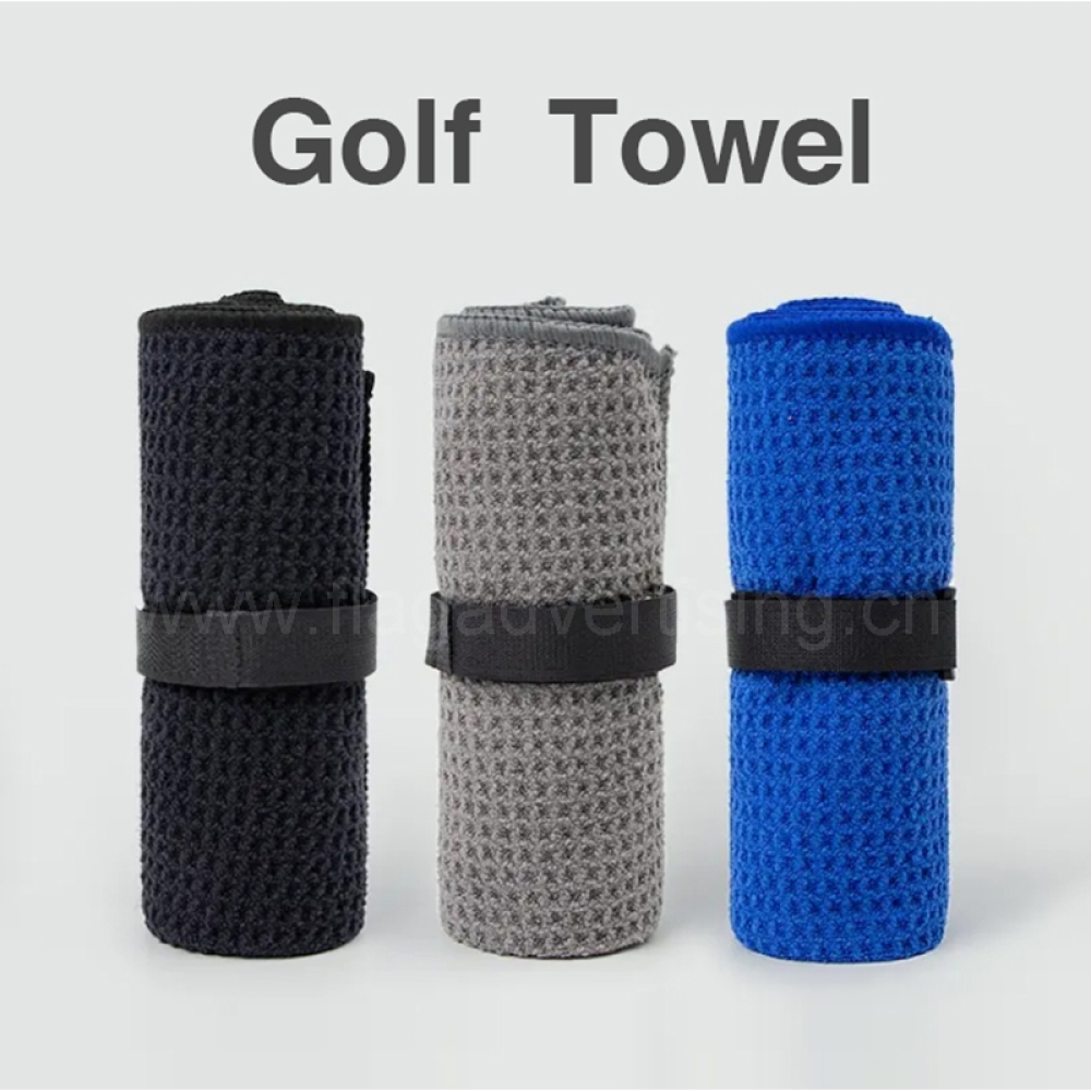 Custom Logo Microfiber Tri-Fold Golf Towel with Clip – Embroidered Cotton Jacquard Golf Club Cleaner