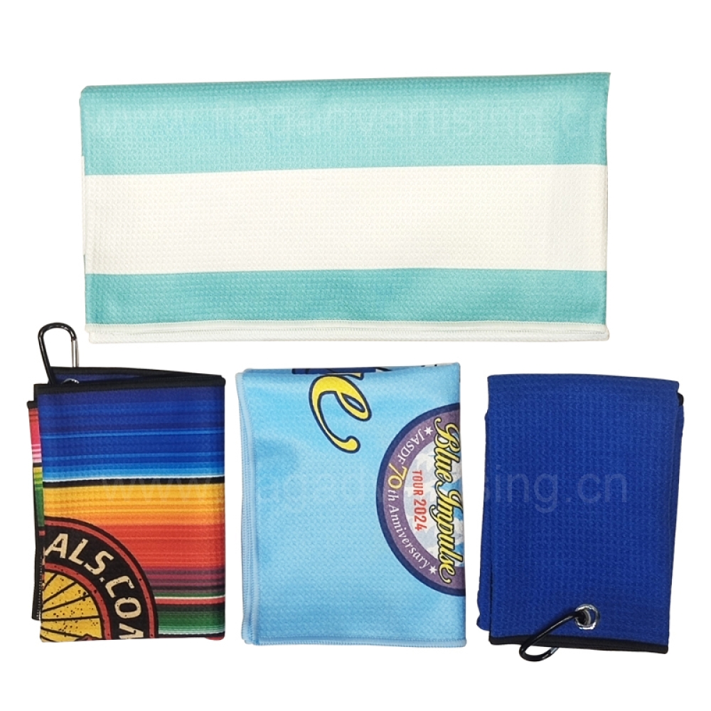 Custom Logo Microfiber Tri-Fold Golf Towel with Clip – Embroidered Cotton Jacquard Golf Club Cleaner