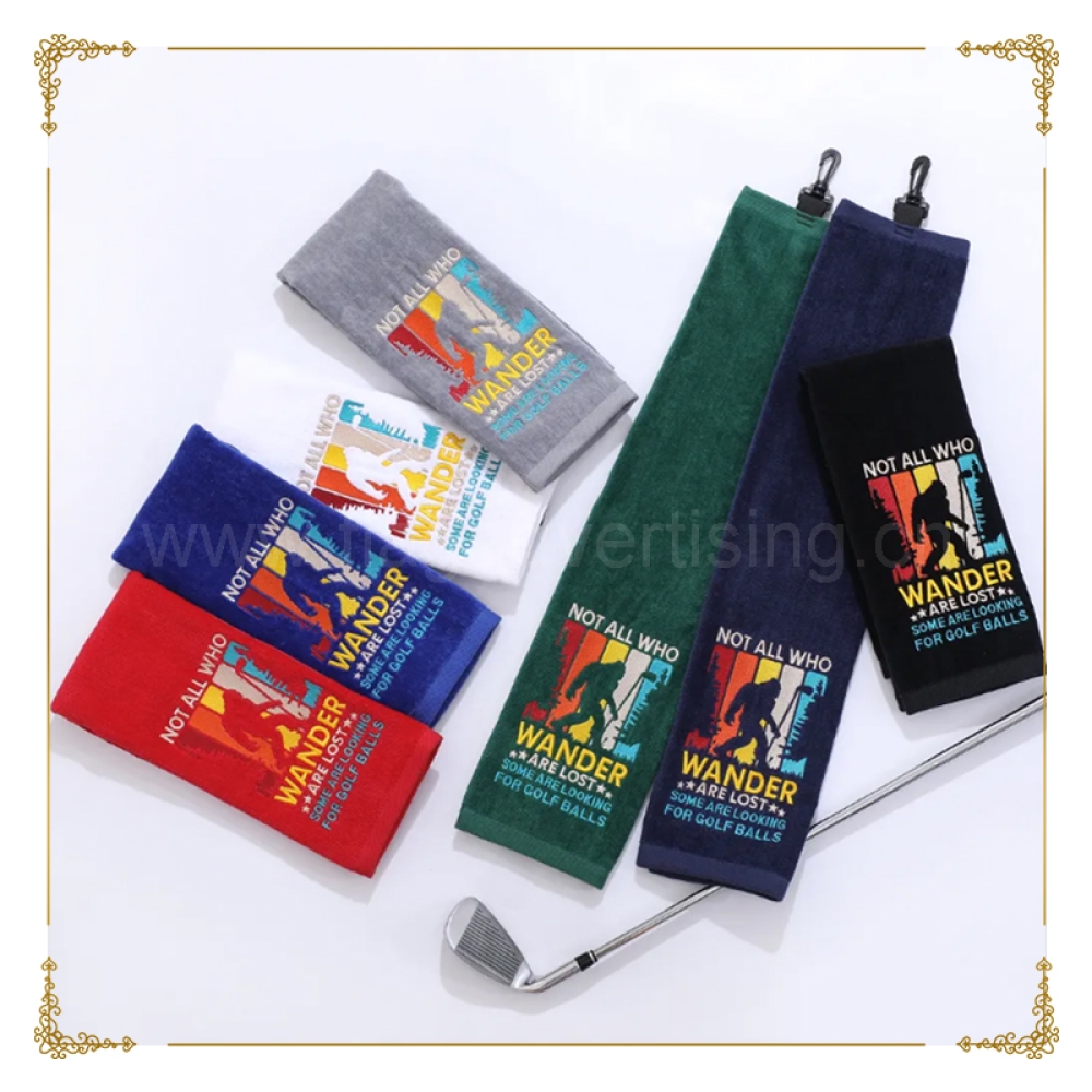 Custom Logo Tri-Fold Golf Towel – Microfiber Jacquard Cotton with Clip for Club Cleaning