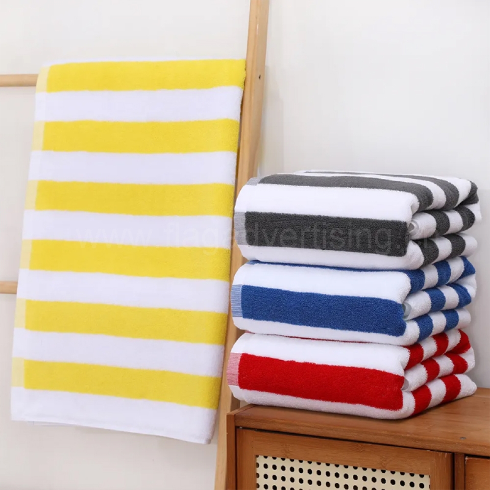 Custom Embroidered Blue and White Striped Cotton Beach Towels – Soft, Absorbent, High Quality
