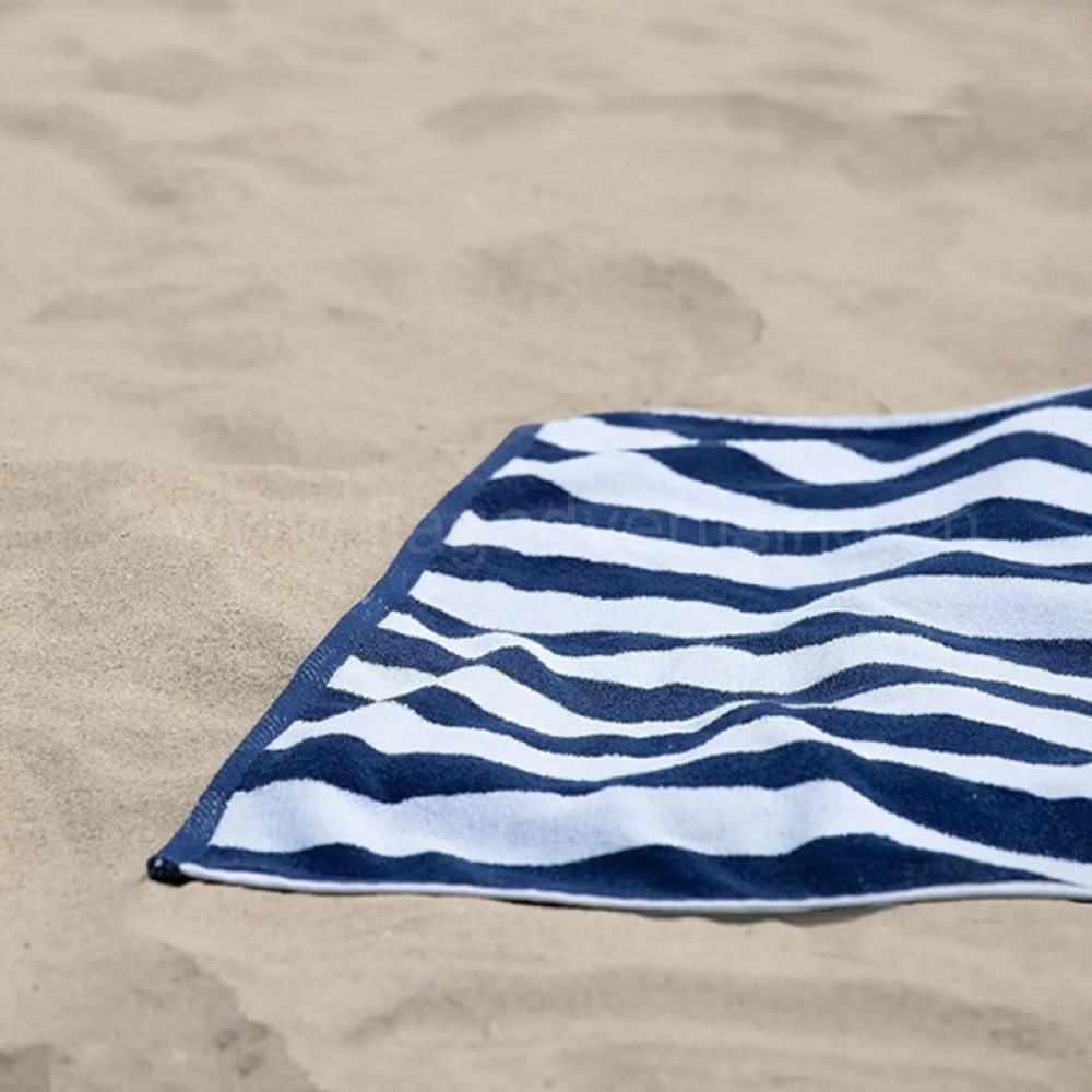 Custom Embroidered Blue and White Striped Cotton Beach Towels – Soft, Absorbent, High Quality