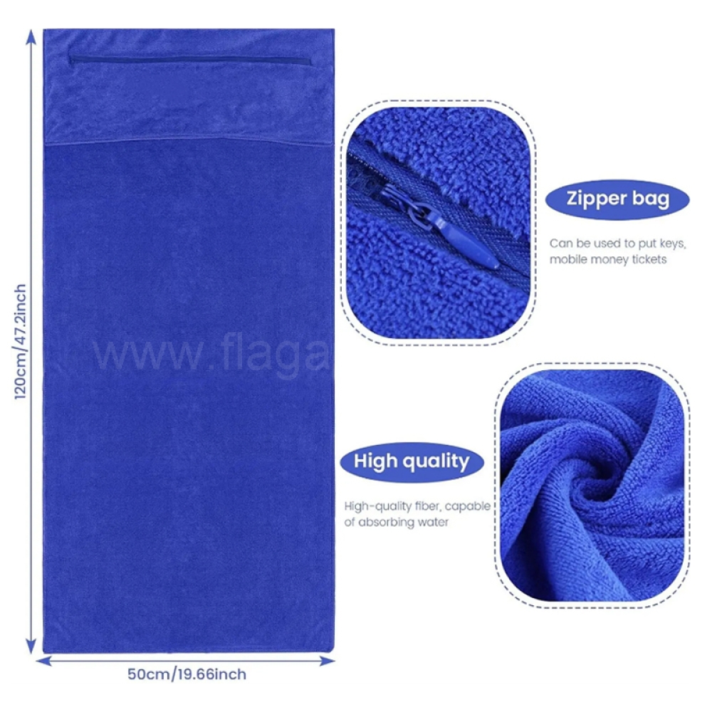 Soft & Lightweight 95x42cm Fitness Towel with Zipper Pocket – Compact Gym Towel for Men & Women