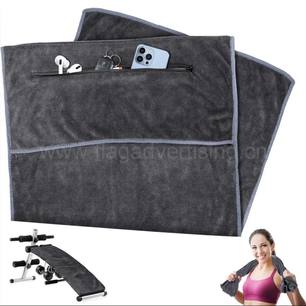 Soft & Lightweight 95x42cm Fitness Towel with Zipper Pocket – Compact Gym Towel for Men & Women