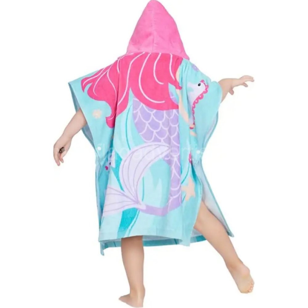 100% Cotton Hooded Beach Towel for Kids – Soft & Absorbent Bath Poncho with Little Mermaid Design