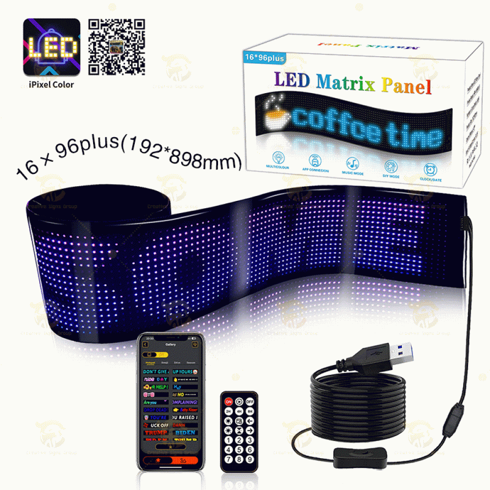 1696Plus LED Matrix Panel – APP Controlled Outdoor 5V Display | DIY Text, Animation & Image Sign for Car & Advertising